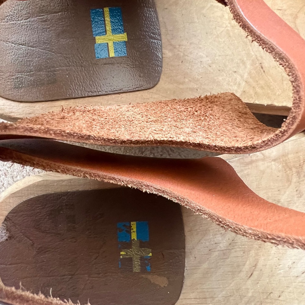 MIA Anja Women 7.5-8 EU 38 Tan Leather Clog Sandals Wooden Platform Ankle Strap - Picture 13 of 16